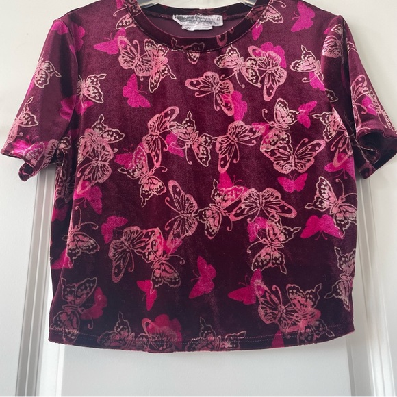 Urban Outfitters Renewal Plum Purple Butterfly Velvet Crop Top - Picture 4 of 8